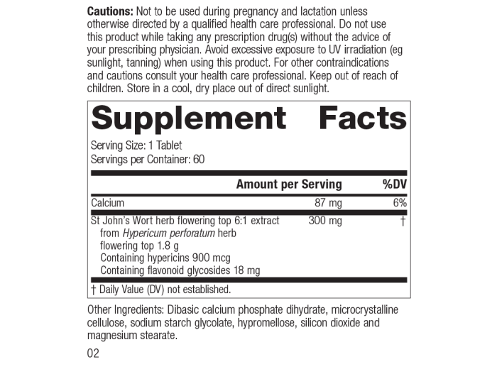 St John's Wort 1.8g, 60 Tablets