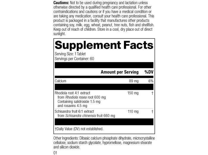 Rhodiola & Schisandra, 60 Tablets